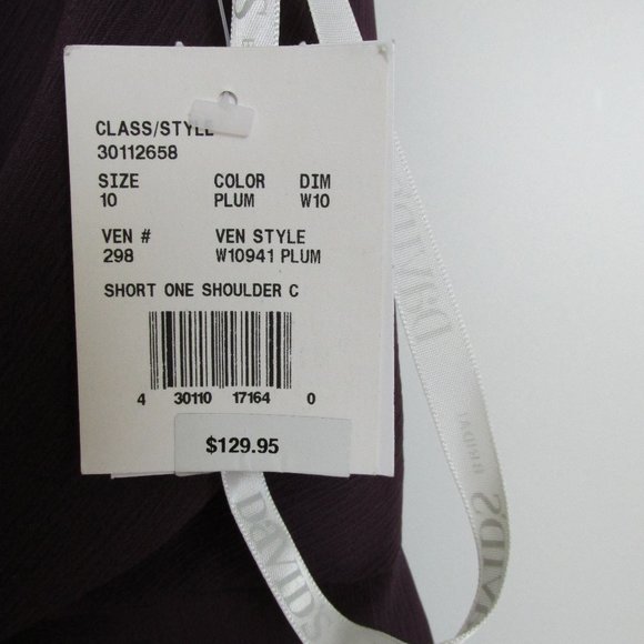 David's Bridal Purple Silk Chiffon One-Shoulder Dress NYE Size 10 - Picture 4 of 9